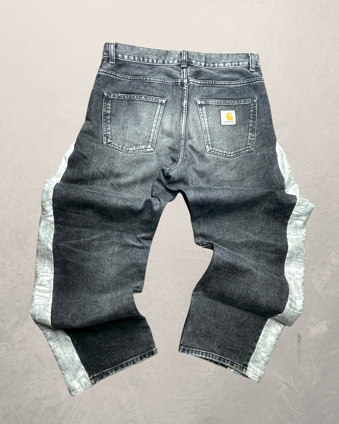 SNG Silver Ash – washed charcoal vintage denim jeans reworked with silver and pearl silk from San Leucio, photo 2